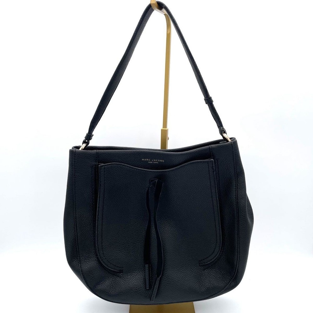 Marc Jacobs Women's Black Pebbled Leather Maverick Shoulder Hobo Bag Gold Tone